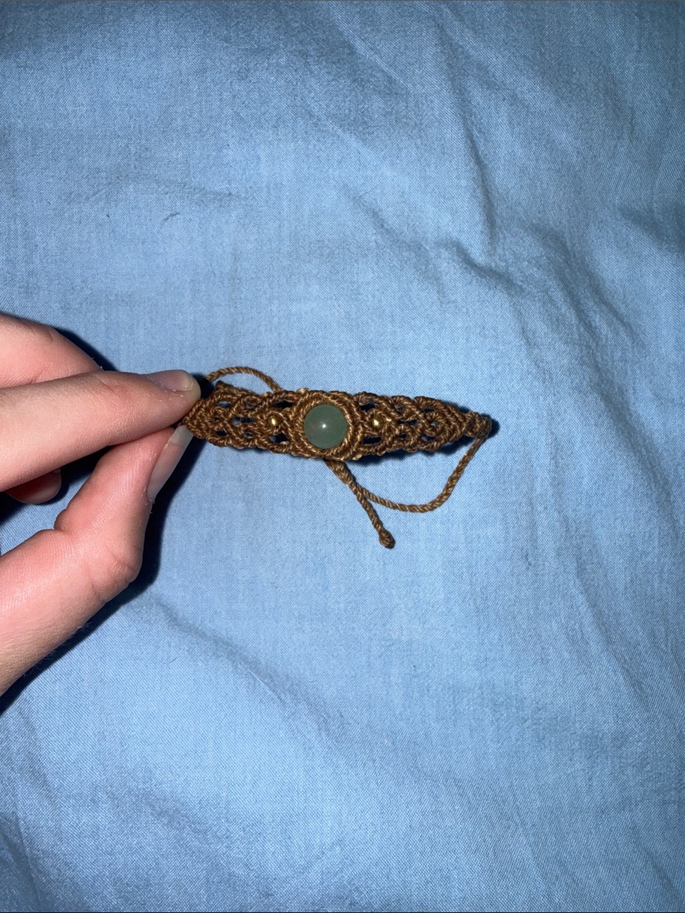 Handmade Brown Macramé Bracelet with Green Stone